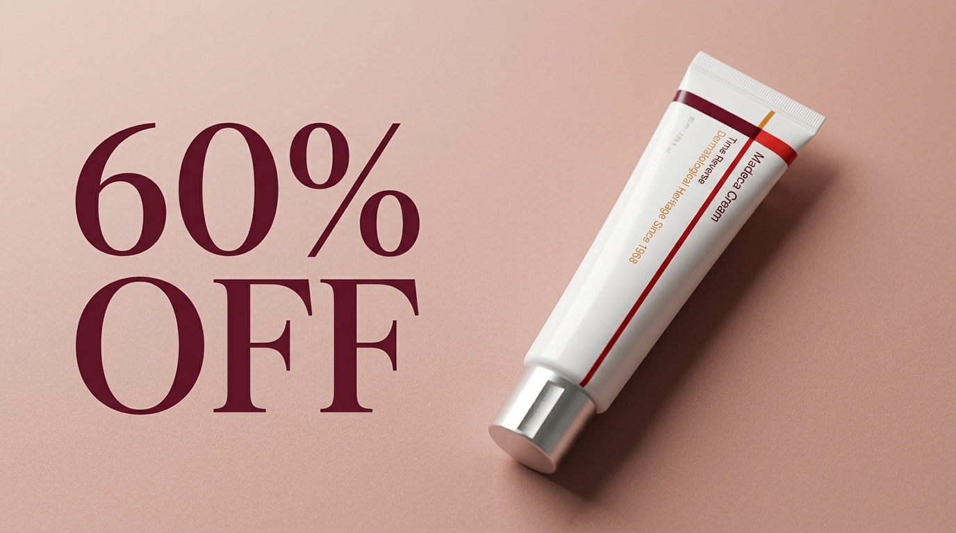 Osenra TECA Skin Repair Cream tube on a dusty rose background with large 60% OFF typography