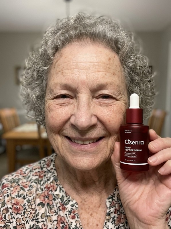 Osenra customer holding the CPAP Peptide Serum