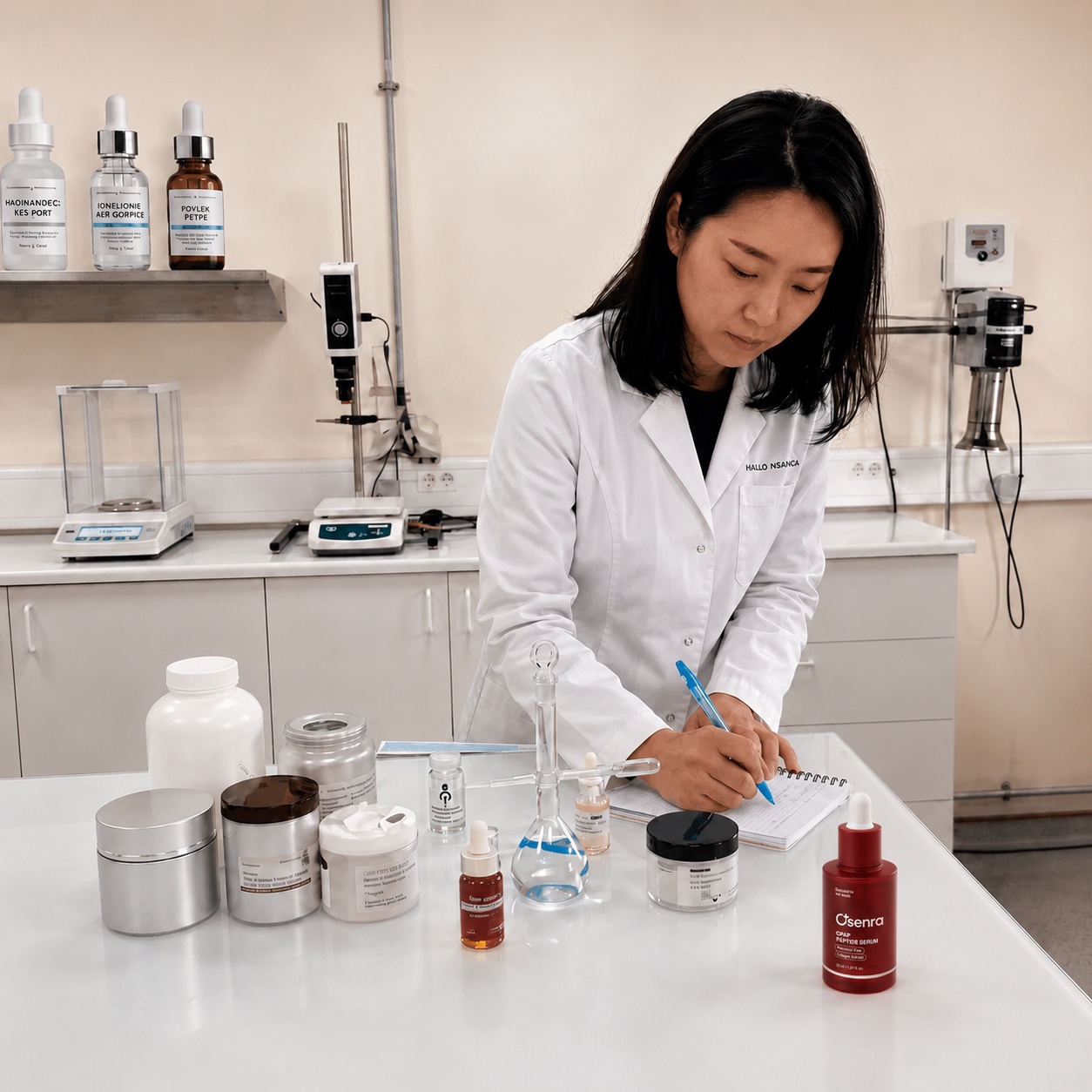 Dermatologist evaluating the formula in a lab