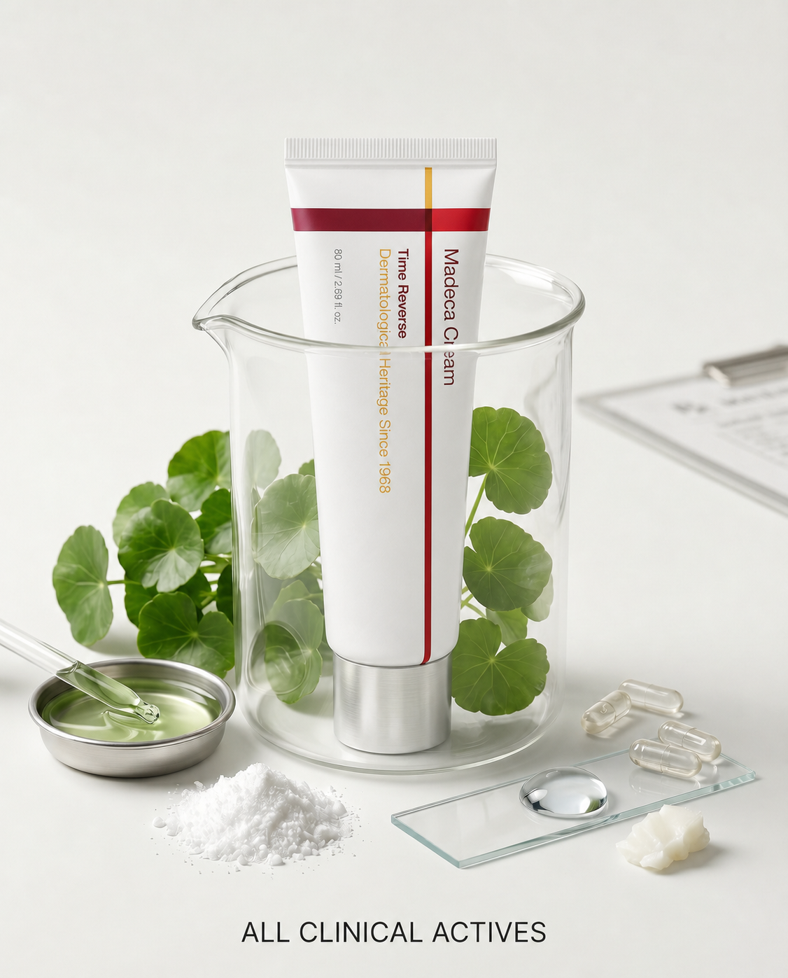 TECA Skin Repair Cream with all clinical actives: centella asiatica, TECA extract, niacinamide, hyaluronic acid, peptides, ceramide