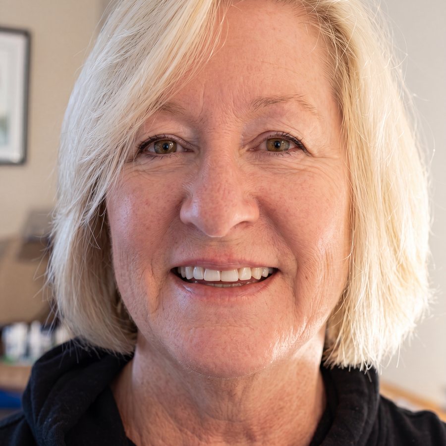 Pauline K. with brighter smile after using the cream