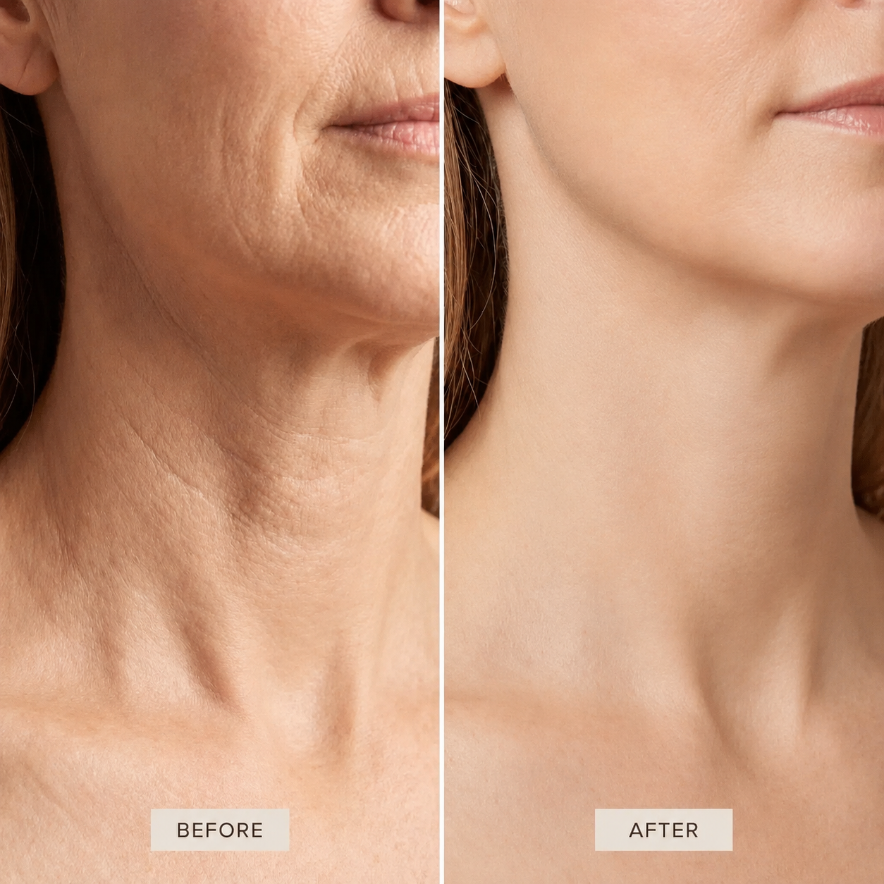 Before and after of crepey neck skin