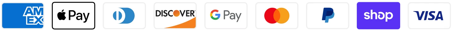 Accepted payment methods: Amex, Apple Pay, Diners Club, Discover, Google Pay, Mastercard, PayPal, Shop Pay, Visa