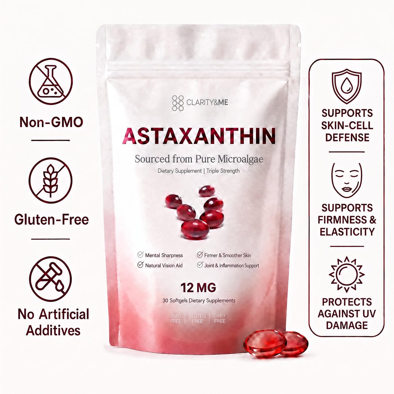 Clarity&Me Astaxanthin – supports skin-cell defence and firm, youthful skin