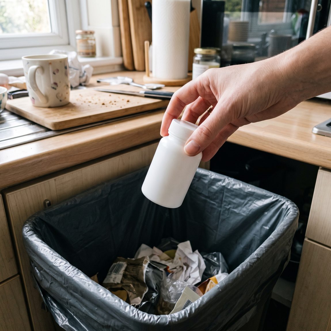 Throwing an ineffective supplement bottle in the trash