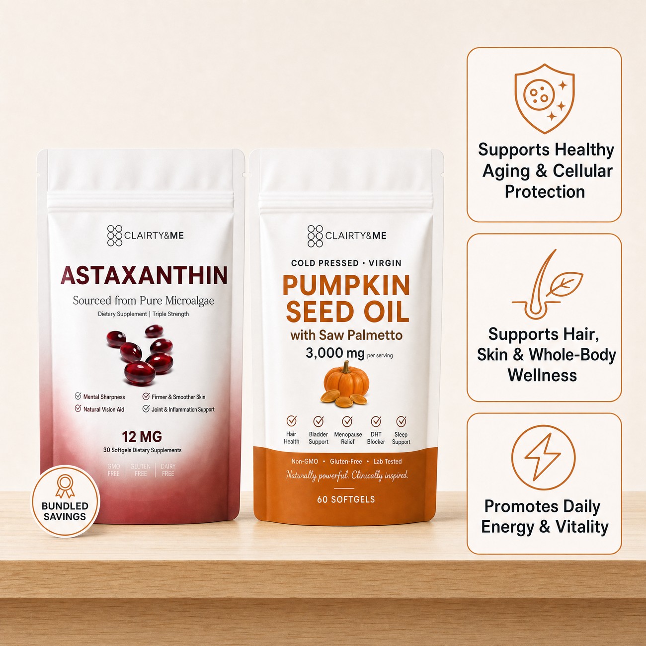 Anti-Aging Bundle: Astaxanthin + Pumpkin Seed Oil