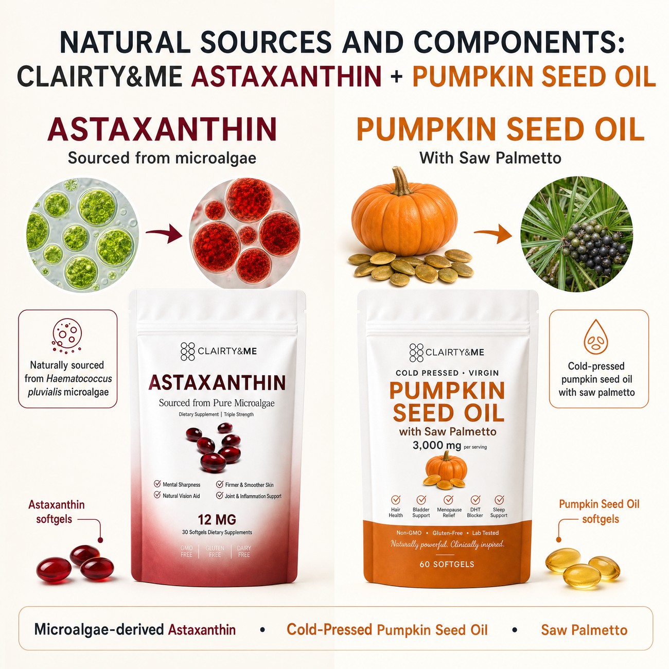 Natural sources and components: Astaxanthin + Pumpkin Seed Oil