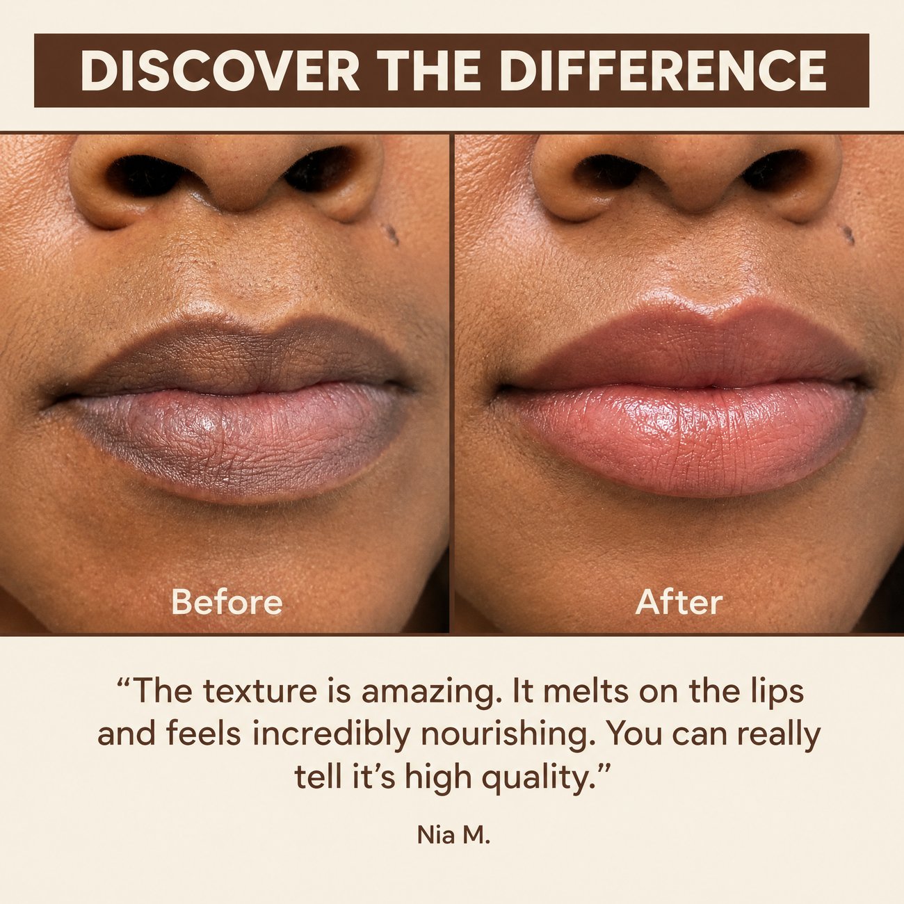 Before and after: richer, more even lip colour