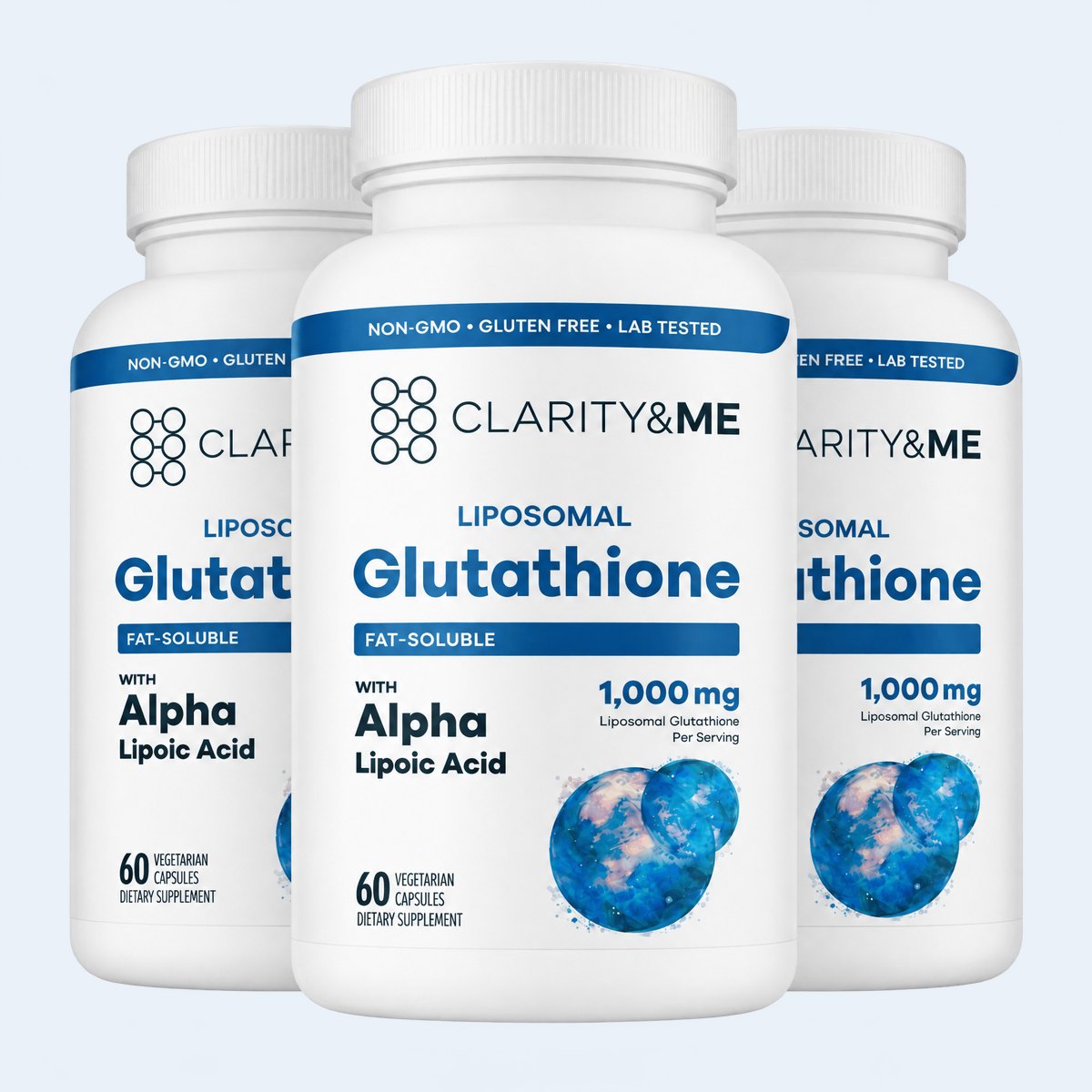 Three bottles of Clarity&Me Liposomal Glutathione