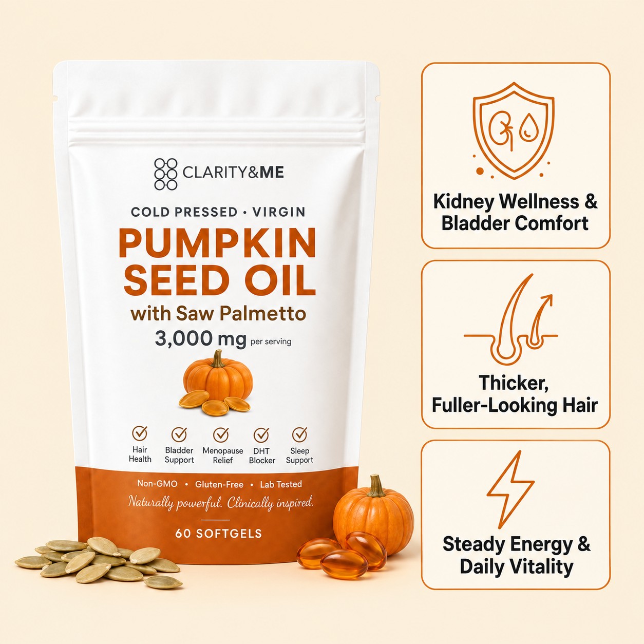 Clarity&Me Pumpkin Seed Oil with Saw Palmetto